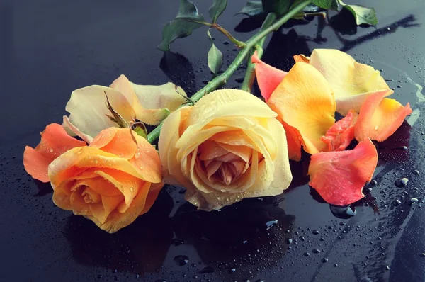 Roses in black table — Stock Photo, Image