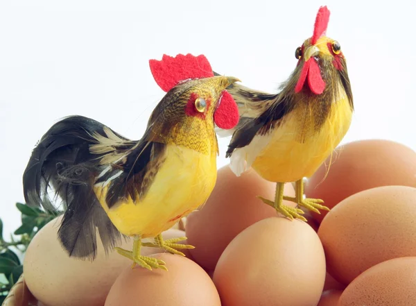 Cock and Easter eggs — Stock Photo, Image
