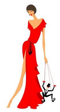 Beautiful lady in a red dress clipart