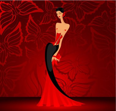 Charming lady in a red dress clipart