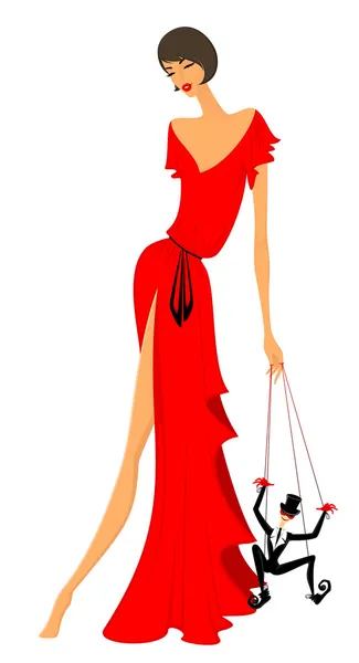 Egy piros ruha gyönyörű hölgy — Stock Fotó