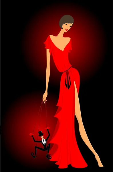 Charmante dame in een rode jurk — Stockfoto