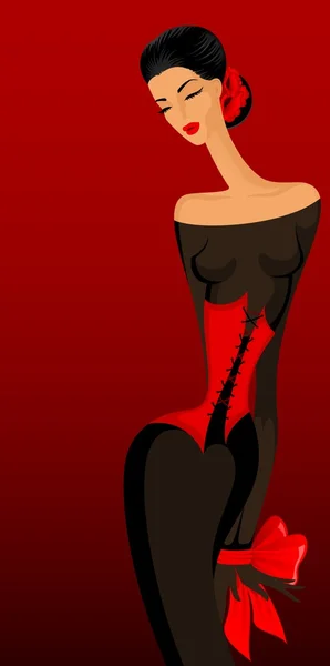 Senhora encantadora em um vestido em um fundo vermelho — Fotografia de Stock
