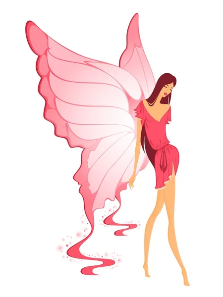 Chica bonita con alas de mariposa rosa — Foto de Stock
