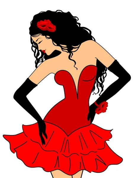 Encantadora dama en un vestido rojo se aísla — Foto de Stock