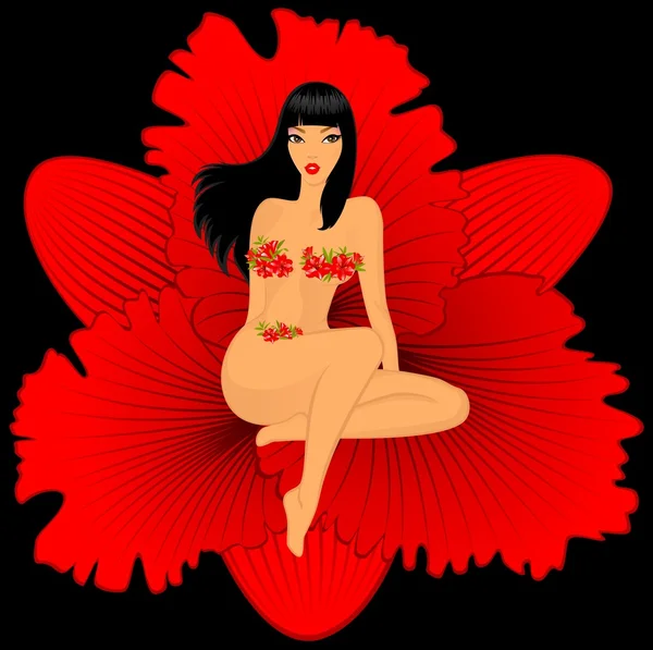 Młoda kobieta w czerwonym lilia — Zdjęcie stockowe