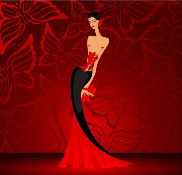 赤いドレスを着て魅力的な女性 — ストック写真