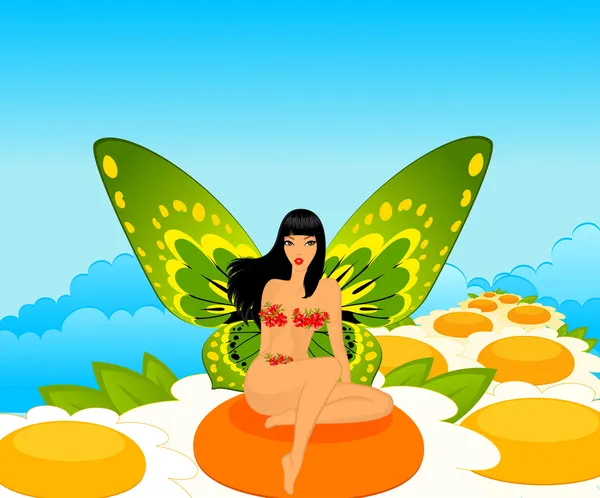 Красивая девушка с розовыми крыльями бабочки . — стоковое фото