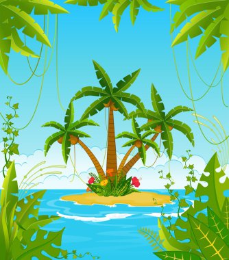 Small Island with tropical palms clipart