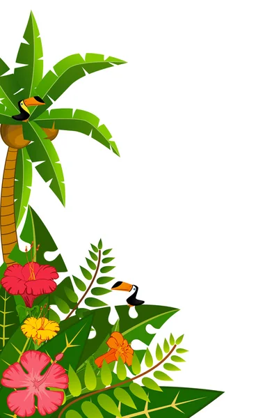 Фон з тропічними рослинами і папугами . — стокове фото