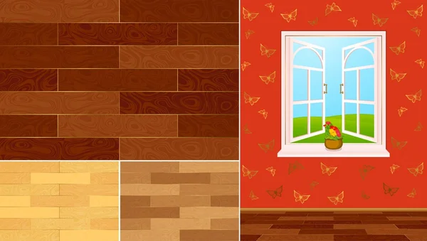 Muestras de textura de madera para un interior casero con ventana —  Fotos de Stock