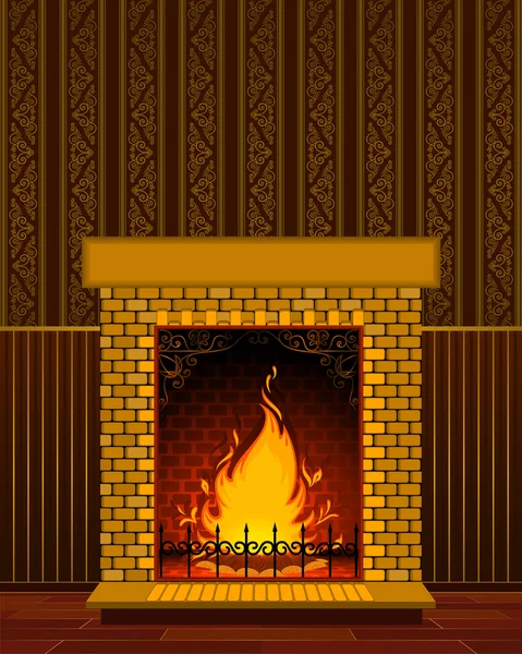 stock image Cartoon stone fire-place with a fire