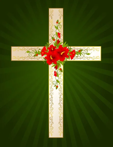 stock image Golden cross with flowers - symbol of the Christian faith