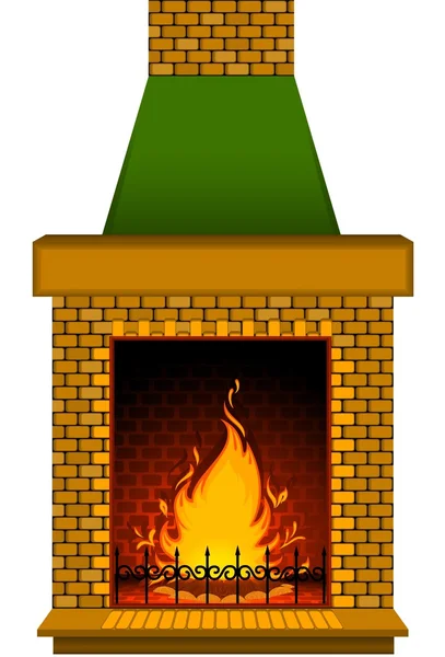 Pedra dos desenhos animados lareira com um fogo conflagrante — Fotografia de Stock