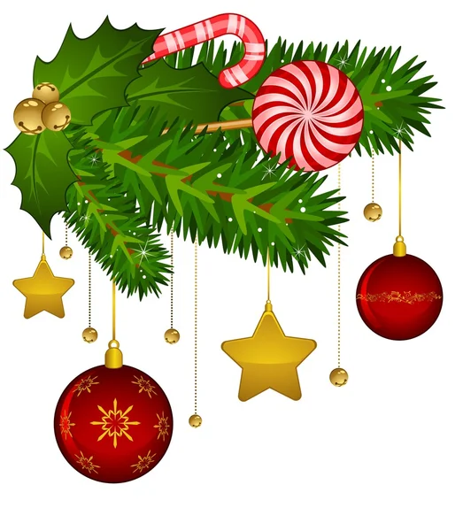 Vánoční dekorace s cukrové třtiny a tobolky — Stock fotografie
