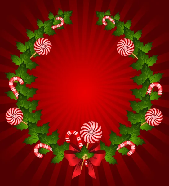 Karácsonyi virágfüzér Cukorpálca és gyertya — Stock Fotó