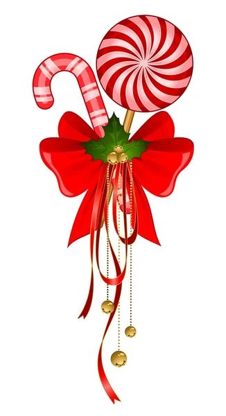 Christmas candy cane decorated bow — Stock Photo, Image