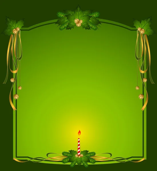 Рождественские ленты украшенные рамкой со свечой — стоковое фото