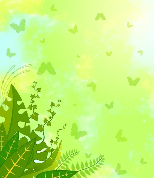 Hintergrund mit tropischen Zweigen mit Schmetterlingen — Stockfoto