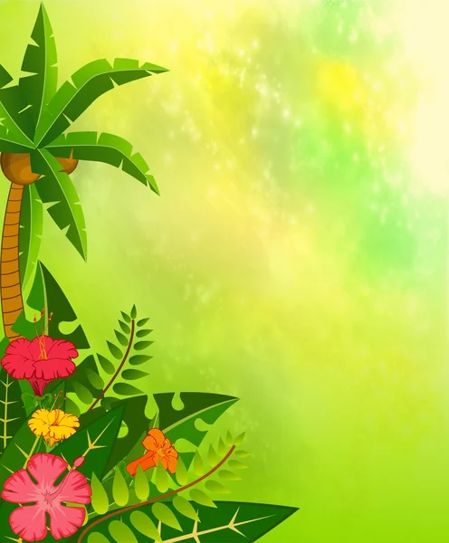 Hintergrund mit tropischen Pflanzen und Papageien — Stockfoto