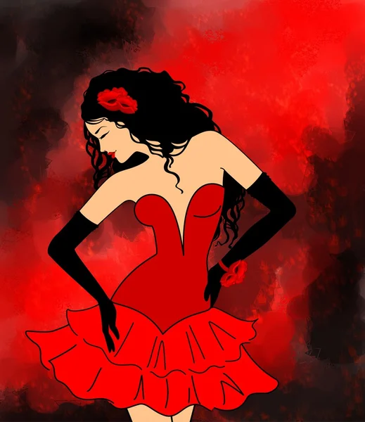 赤いドレスを着た女性は赤い背景の分離します。 — ストック写真