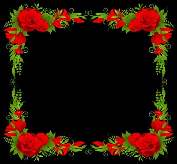 Schöner Rahmen aus Rosen auf dem Schwarz — Stockfoto