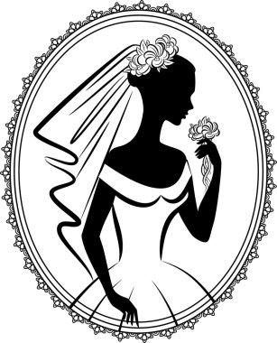 Vintage silhouette of beautiful bride in dress clipart