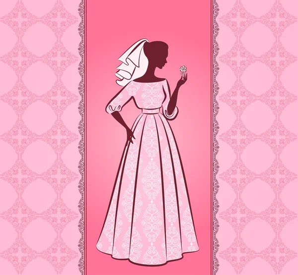 Vintage silhouette of beautiful bride in dress. — Stock Photo, Image