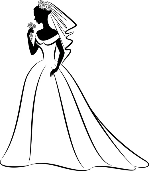 Vintage silhouette of beautiful bride in dress. — Stock Photo, Image