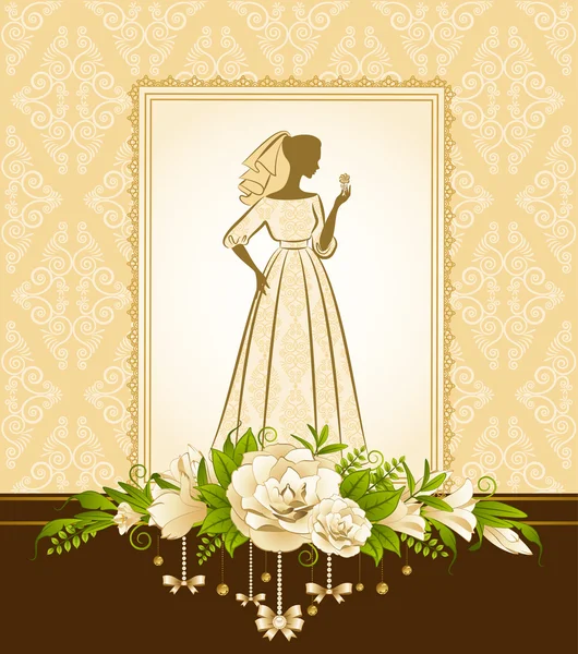 Silhueta vintage de noiva bonita no vestido . — Fotografia de Stock