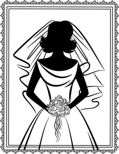 Вінтажний силует красивої нареченої в сукні . — стокове фото