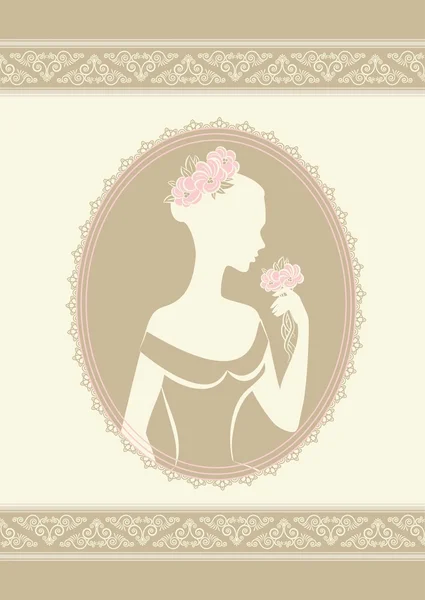Vintage silhouette of beautiful bride in dress — Stock Photo, Image