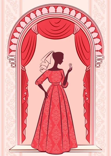 빈티지 실루엣의 드레스를 입고 아름 다운 신부. — 스톡 사진