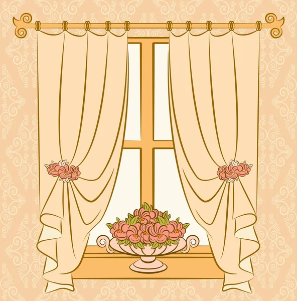Винтажный интерьер с окном и цветами — стоковое фото