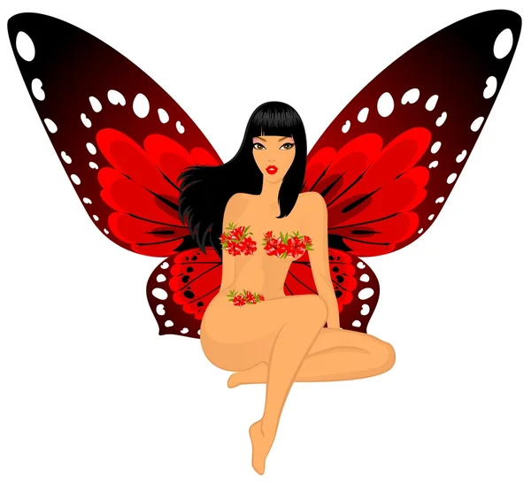 Pretty girl with butterfly wings — Stock Vector