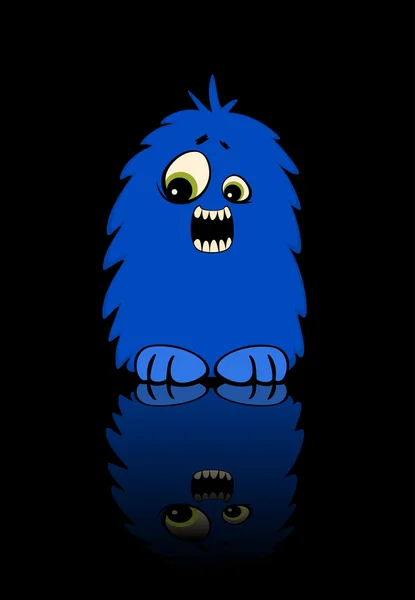 Funny little monster on a black background — Stock Vector