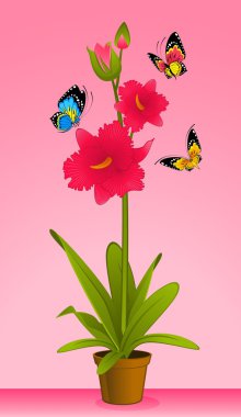 Flowers on the background with butterfly clipart