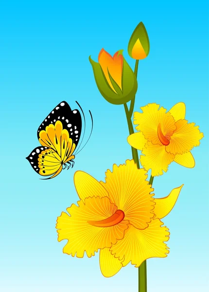 Blumen auf dem Hintergrund mit Schmetterling — Stockvektor
