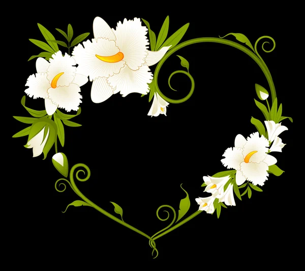 Beautiful orchid bouquet with hearts — Stock Vector