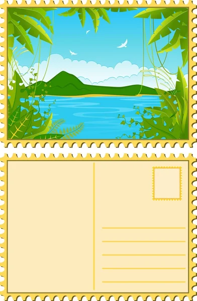 Bela paisagem com plantas tropicais. Cartão postal em branco — Vetor de Stock