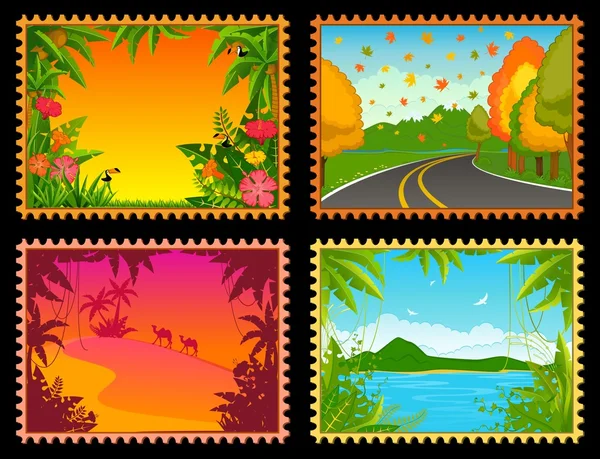 Mooi landschap met tropische planten. lege briefkaart — Stockvector