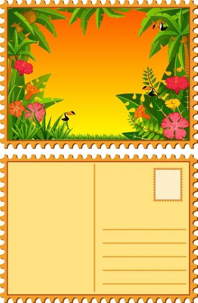 Gyönyörű táj, a trópusi növényekkel. üres képeslap — Stock Vector