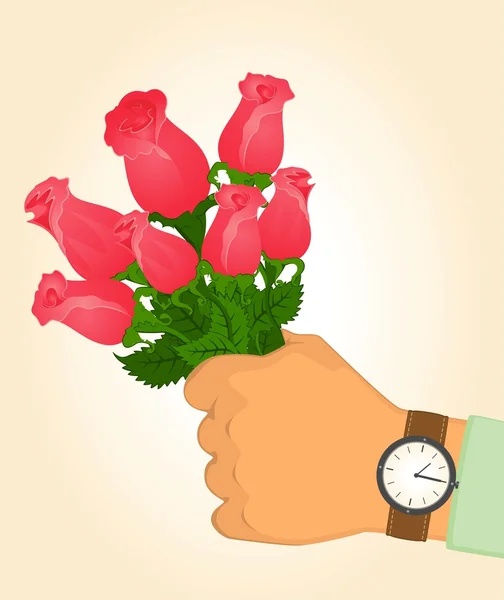 Muž ruku prezentovat kytice růží — Stockový vektor