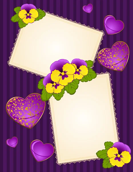 Violetas con adornos de encaje sobre fondo. Vector — Archivo Imágenes Vectoriales