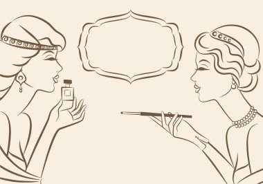 Vintage fashion girl with cannon-bit and perfume. clipart