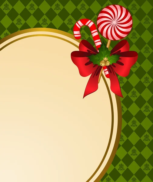 Weihnachten Hintergrund mit Schleife und Süßigkeiten. — Stockfoto