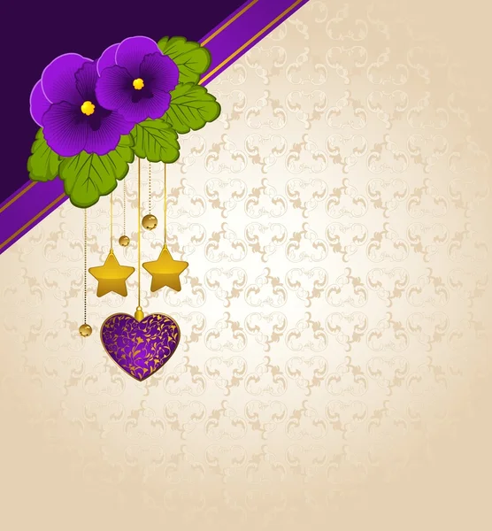 Violets with lace ornaments on background. Vector — Stock Vector