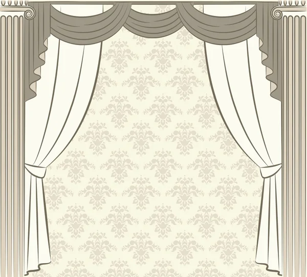 L'intérieur vintage avec rideau — Image vectorielle