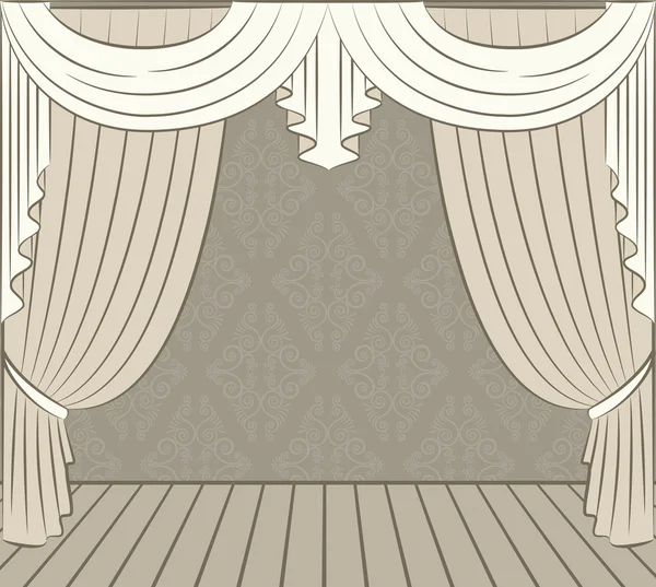 O interior vintage com cortina —  Vetores de Stock