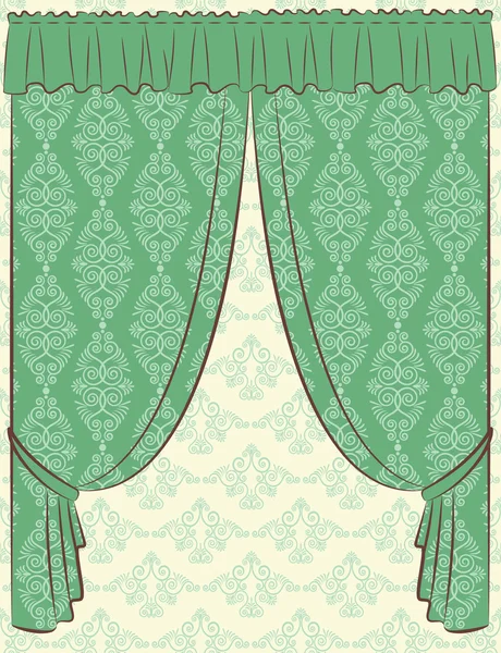 stock vector The vintage arch with curtain.